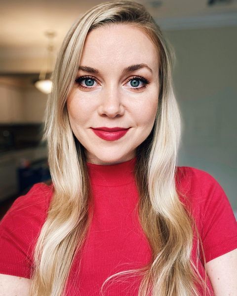 kelsey cook wearing a red tee.