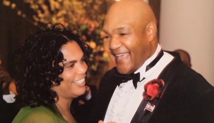 George Foreman with his fifth official wife Marry Joan Martelly dancing together in a party