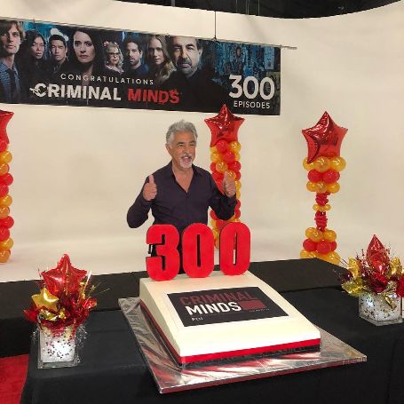 Joe Mantegna celebrating Criminal Minds 300 episodes.