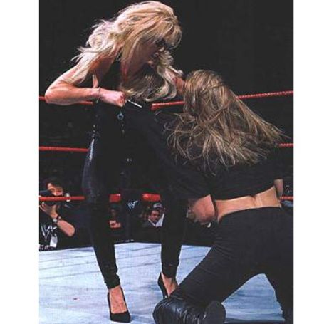 Photo of Turk's mother, Sable wrestling with the opponent.